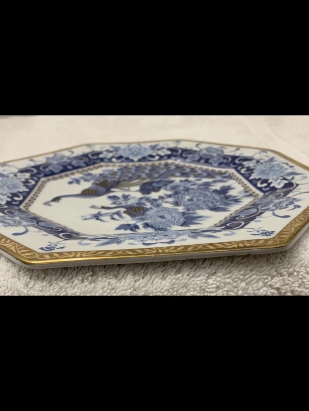 ππ§βπHeritage Mint Japan Peacock Plate Blue Wht Gold Octagon Chinoiserie Vintage - Picture 7 of 12